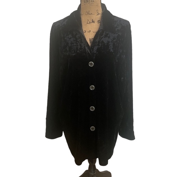 Black Velvet Button Front‎ Long Sleeve Collared Tunic Jacket Size 2X - Picture 3 of 8